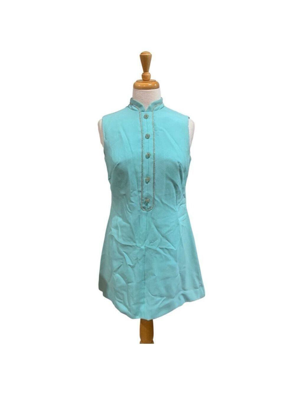 Vntg 60’s Women's robin egg blue mod mini dress w/rhinestones size M